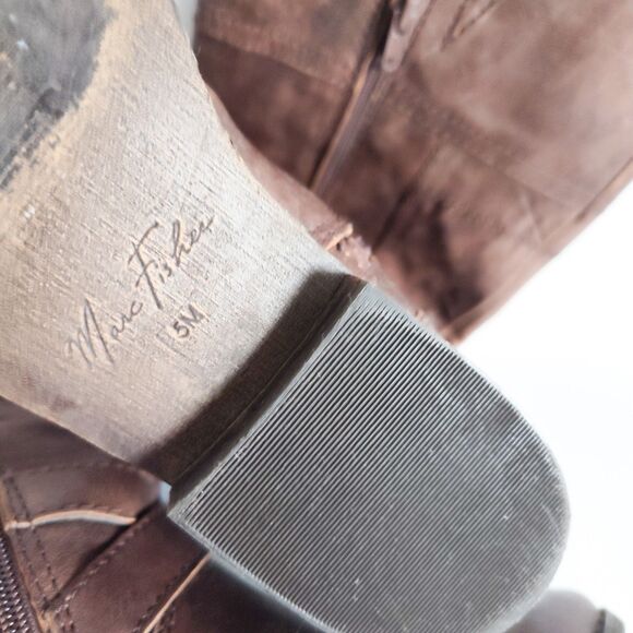 Marc Fisher Knee High Tall Riding Boots Size 5 Brown Vegan Faux Leather Preppy - Picture 11 of 15